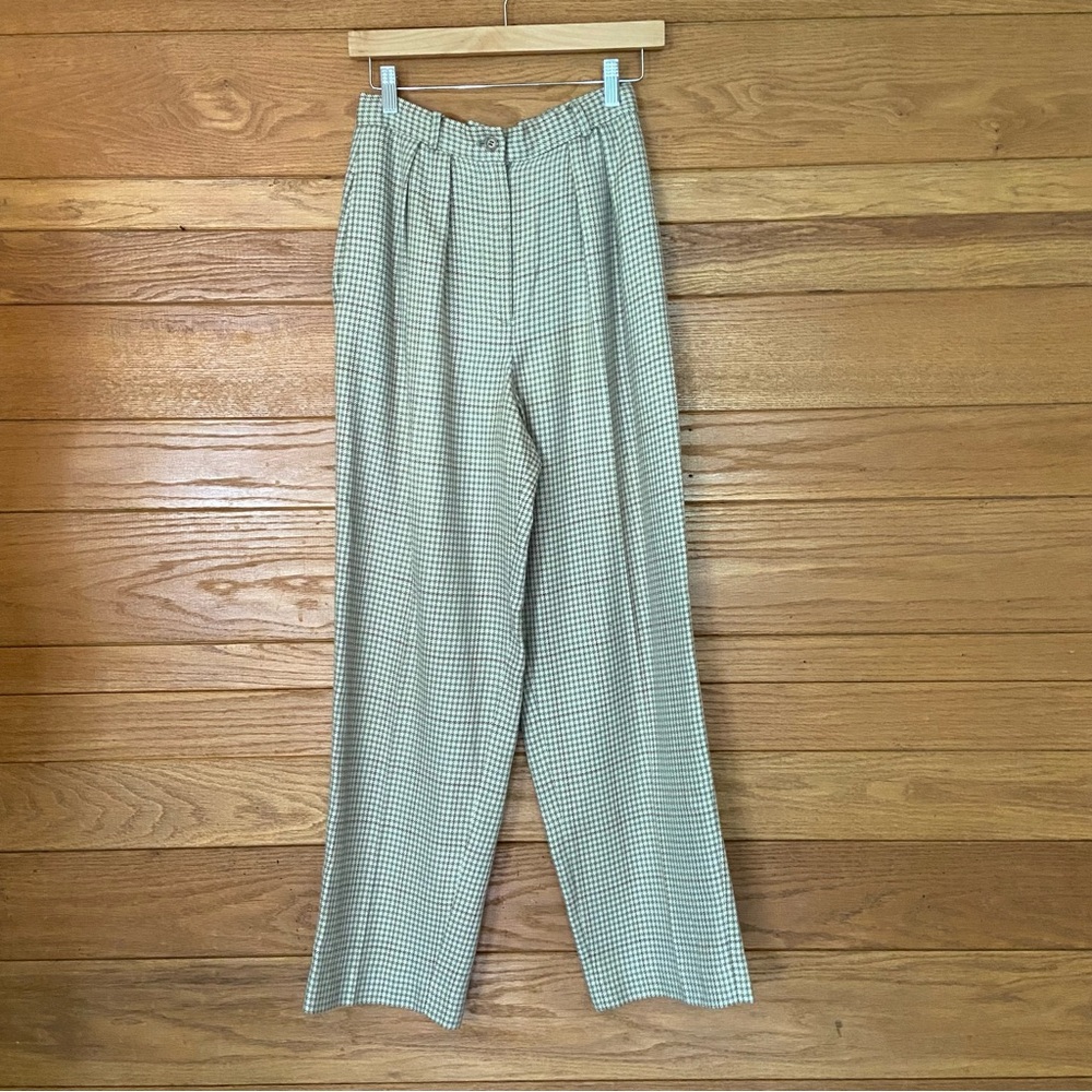 Vintage plaid green and brown houndstooth trouser pants